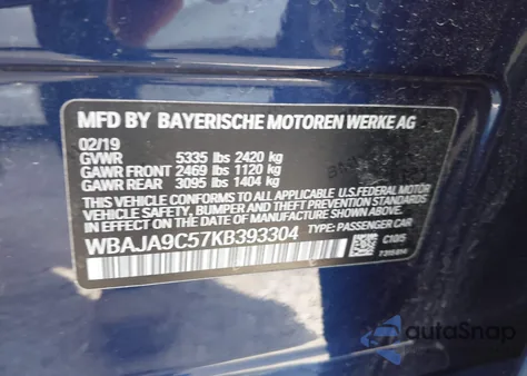 2019 BMW 530E Iperformance from USA, damaged, VIN WBAJA9C57KB393304
